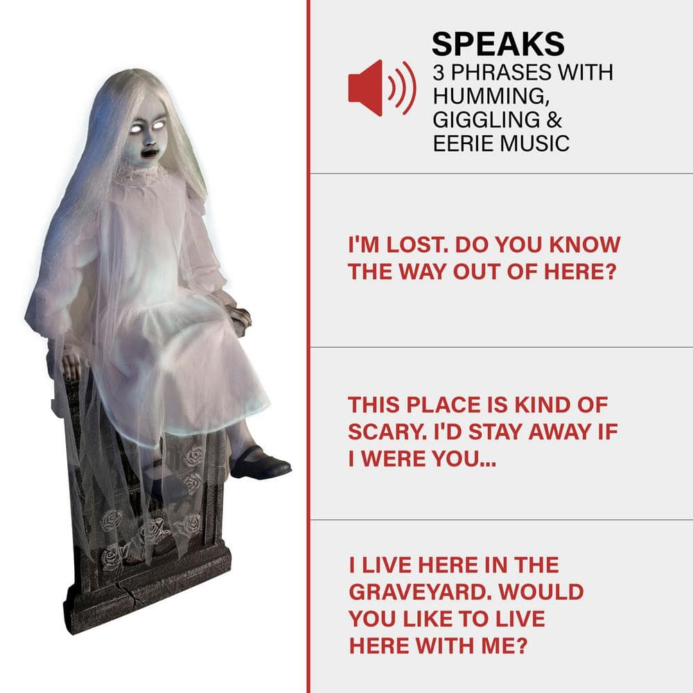 Tekky Toys Darcy 48" Talking Animatronic Sitting Tombstone Girl for Halloween Decor