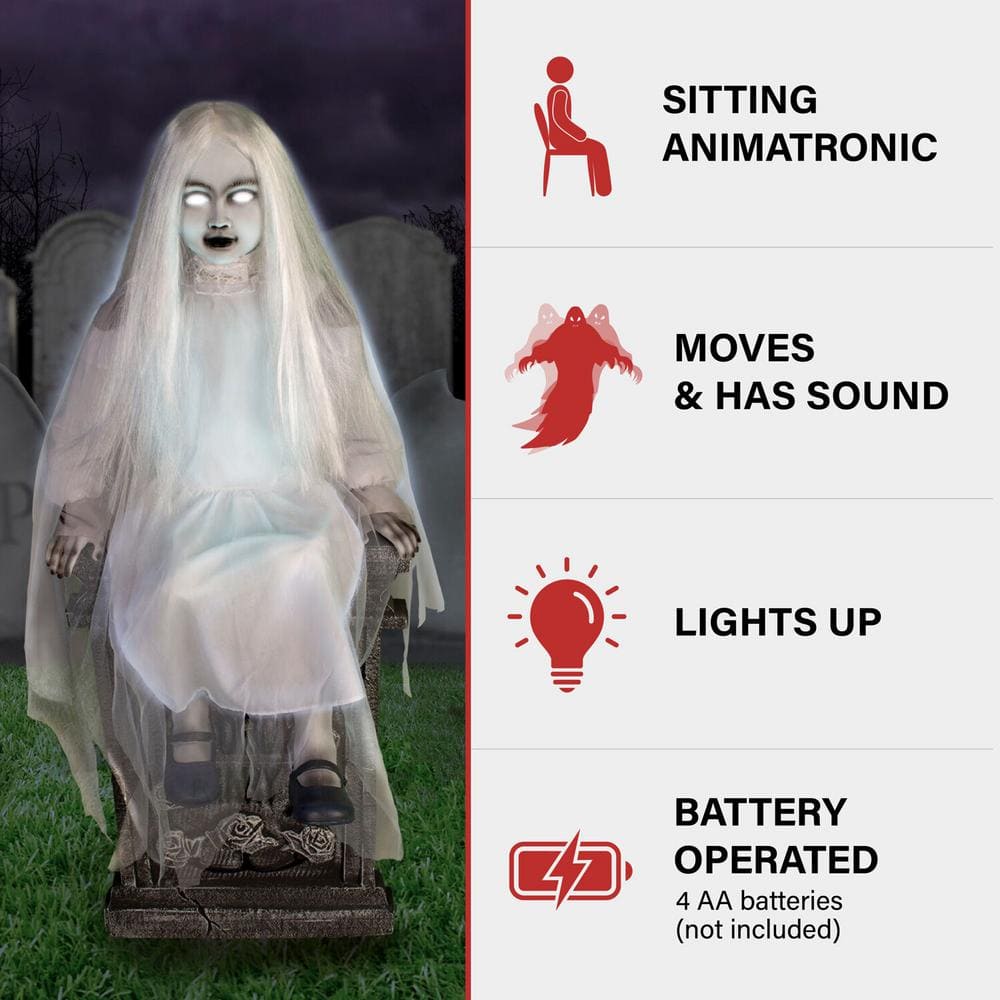 Tekky Toys Darcy 48" Talking Animatronic Sitting Tombstone Girl for Halloween Decor