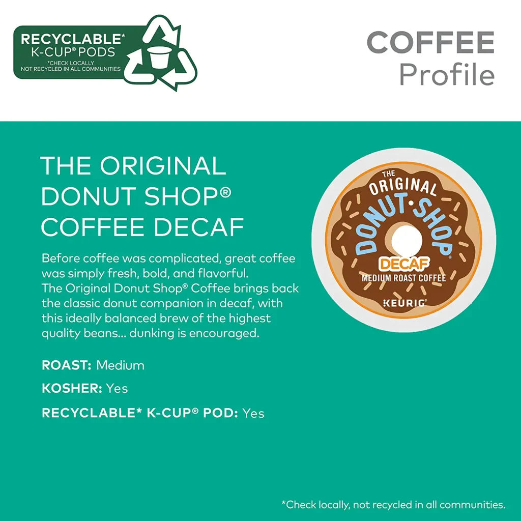 The Original Donut Shop Decaf Medium Roast K-Cup Pods, 96 Count, Kosher, Recyclable