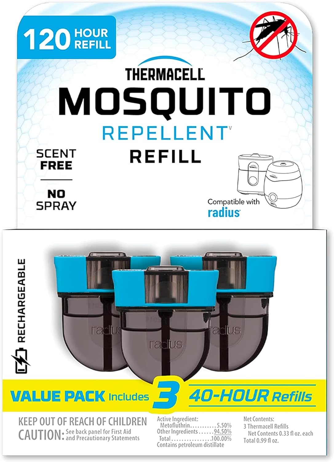 Thermacell Rechargeable Mosquito Repellent Cartridge - 20ft Protection, DEET-Free, Compatible with E-Series & Radius