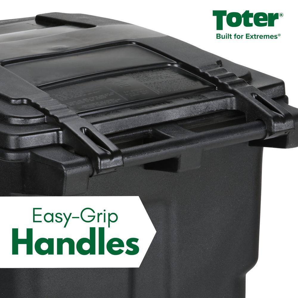Toter 64 Gallon Black Outdoor Trash Can with Wheels & Lid - Durable, Recyclable, Seamless Design