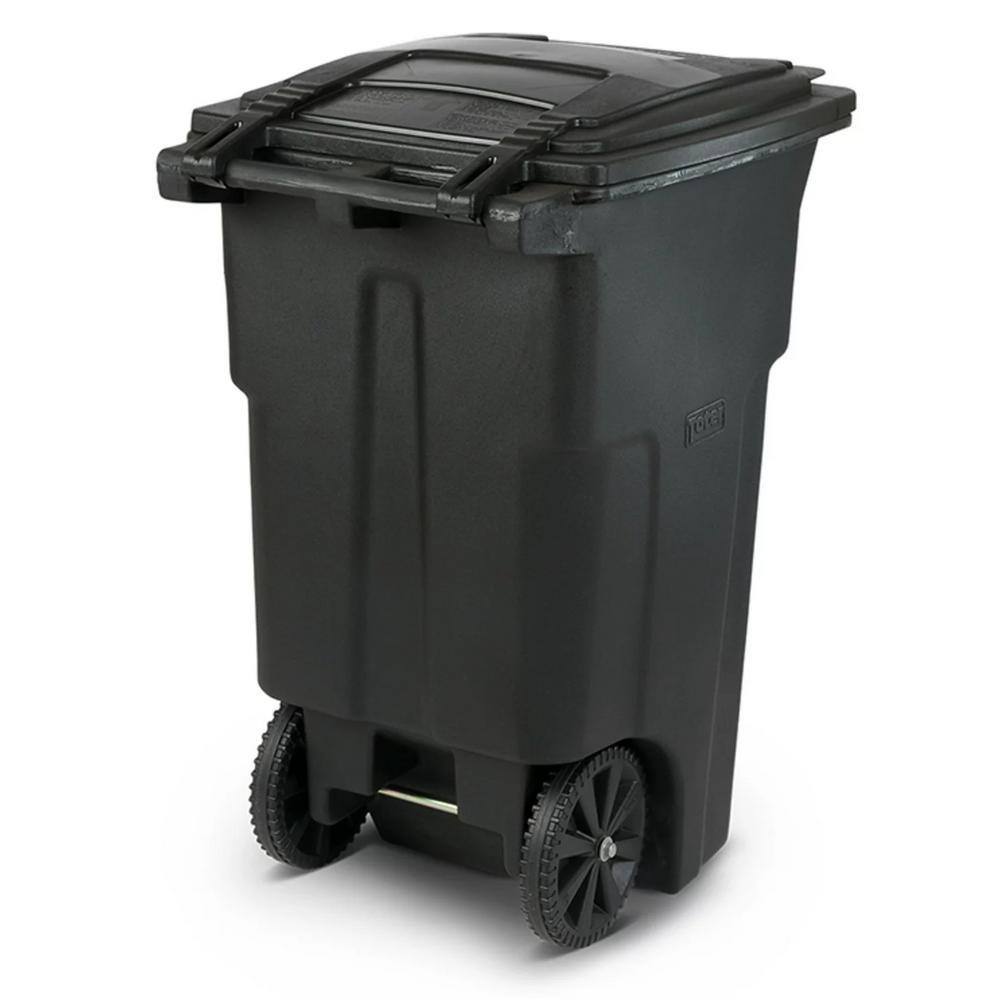 Toter 64 Gallon Black Outdoor Trash Can with Wheels & Lid - Durable, Recyclable, Seamless Design
