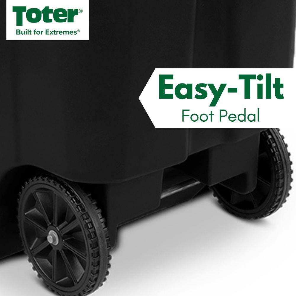 Toter 64 Gallon Black Outdoor Trash Can with Wheels & Lid - Durable, Recyclable, Seamless Design