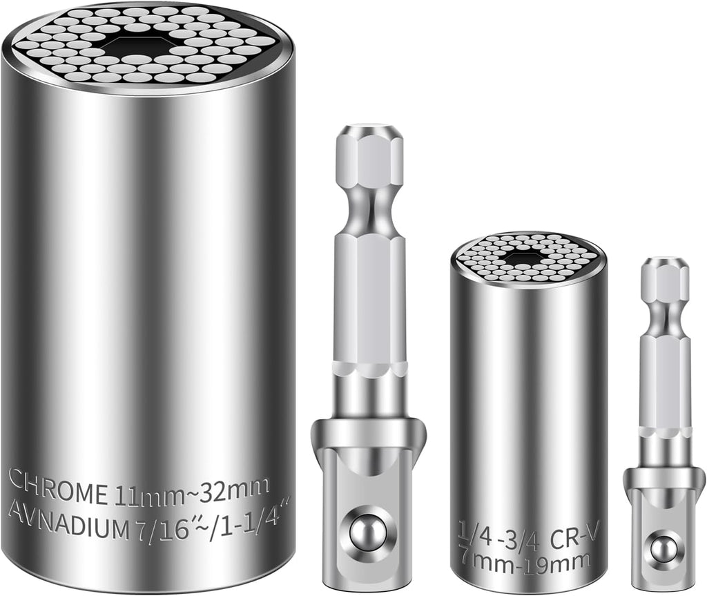Universal Socket Set 4PCS - Multi-Function Chrome Vanadium Steel Tool Kit with Drill Adapters for 7-32mm Nuts