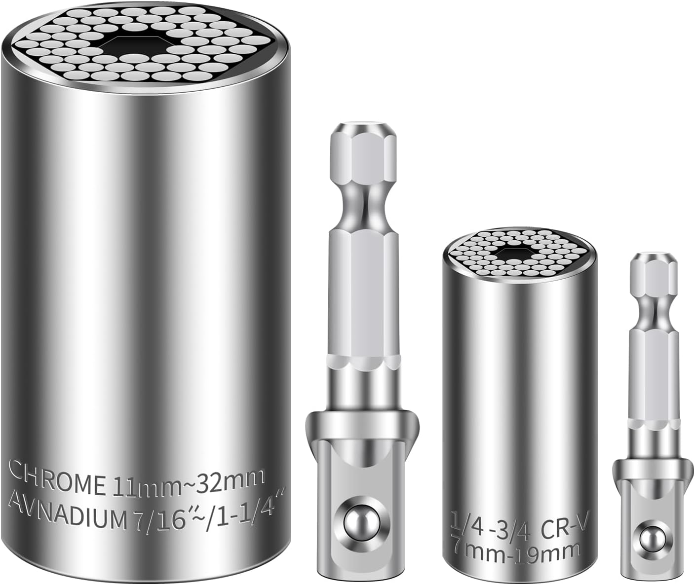 Universal Socket Set 4PCS - Multi-Function Chrome Vanadium Steel Tool Kit with Drill Adapters for 7-32mm Nuts