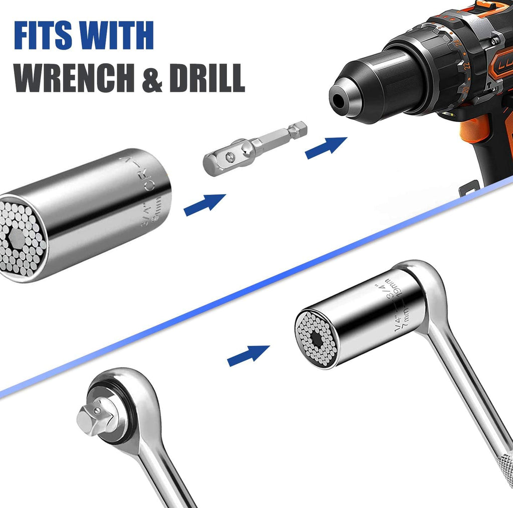 Universal Socket Set 4PCS - Multi-Function Chrome Vanadium Steel Tool Kit with Drill Adapters for 7-32mm Nuts