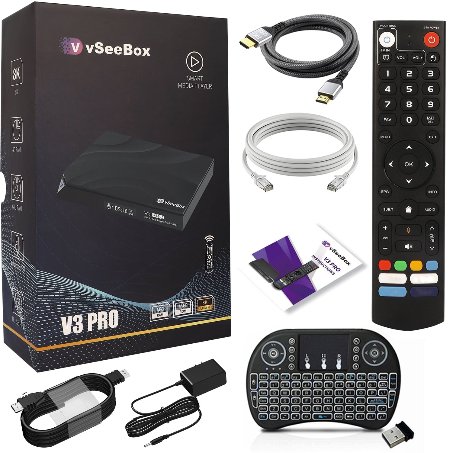 Generic V3 Pro Android 11 TV Box with Voice Remote, 4GB RAM, 64GB ROM, Mini Keyboard, 8K HDMI Cable, 6K Resolution