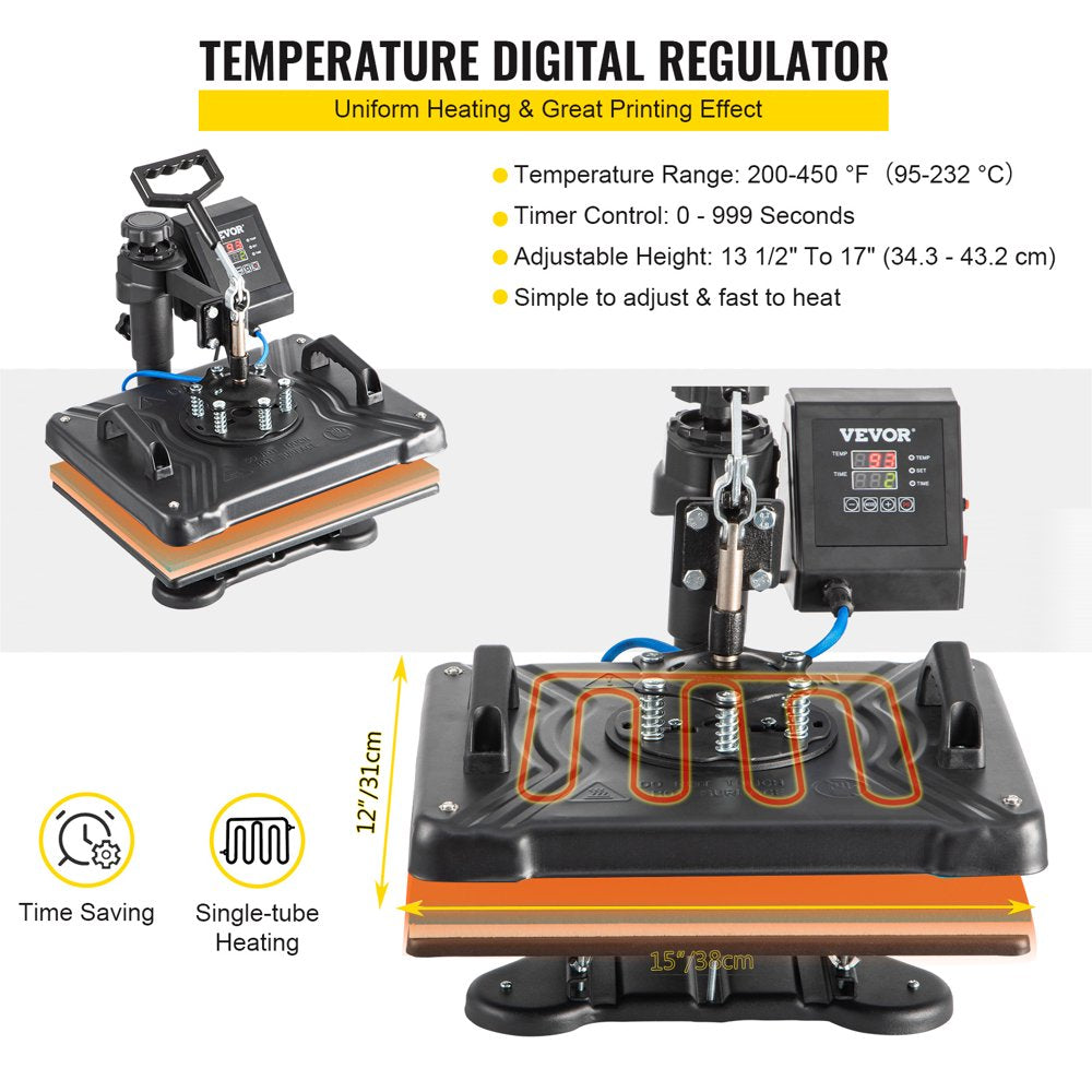 VEVOR 5 in 1 Digital Heat Press Machine for T-Shirts, Hats, Mugs, Plates - 360Â° Rotation, 1050W, Insulated, Complete Kit