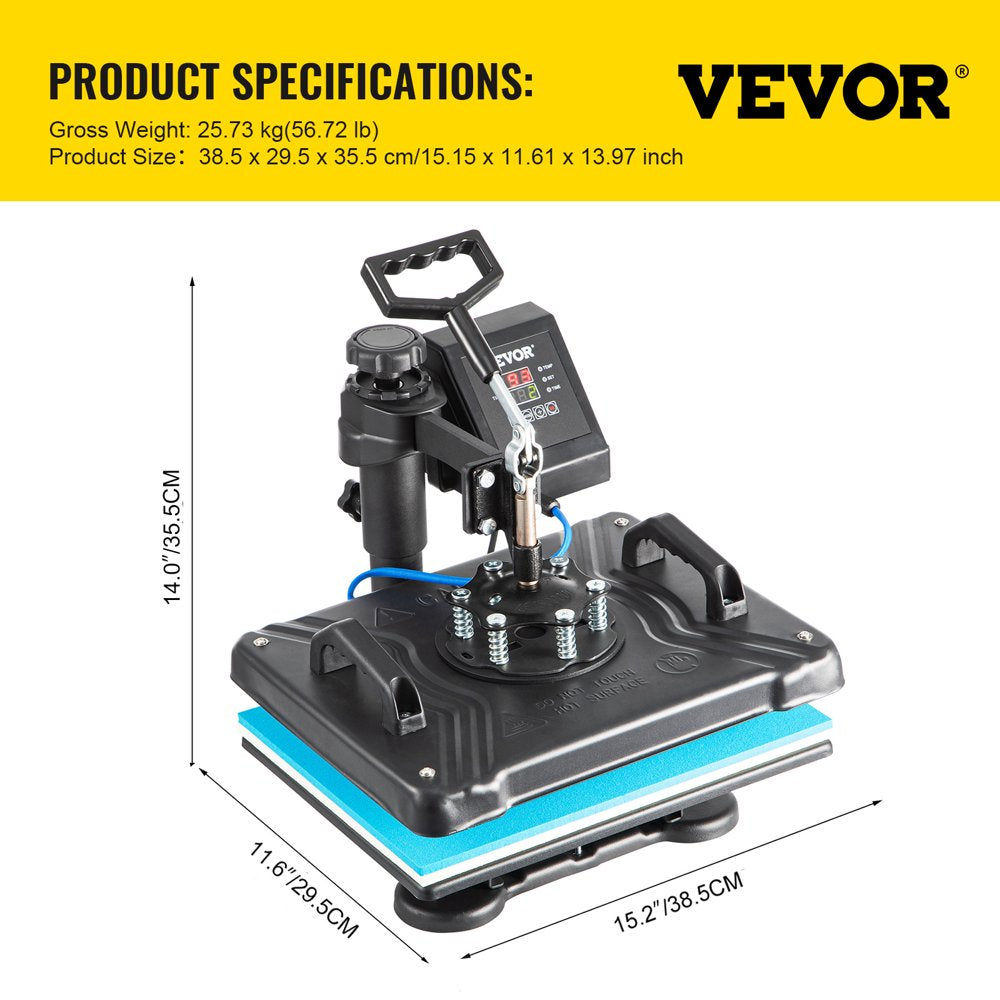 VEVOR 5 in 1 Digital Heat Press Machine for T-Shirts, Hats, Mugs, Plates - 360Â° Rotation, 1050W, Insulated, Complete Kit