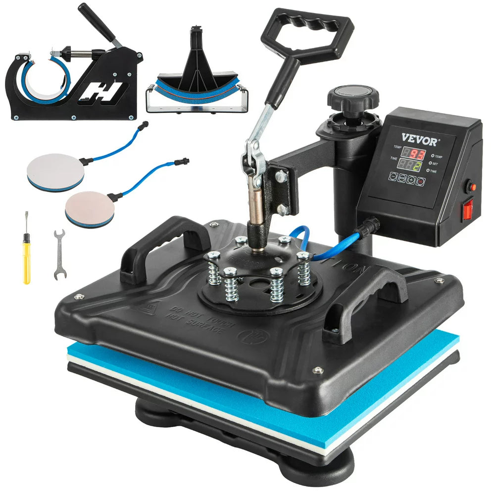 VEVOR 5 in 1 Digital Heat Press Machine for T-Shirts, Hats, Mugs, Plates - 360Â° Rotation, 1050W, Insulated, Complete Kit