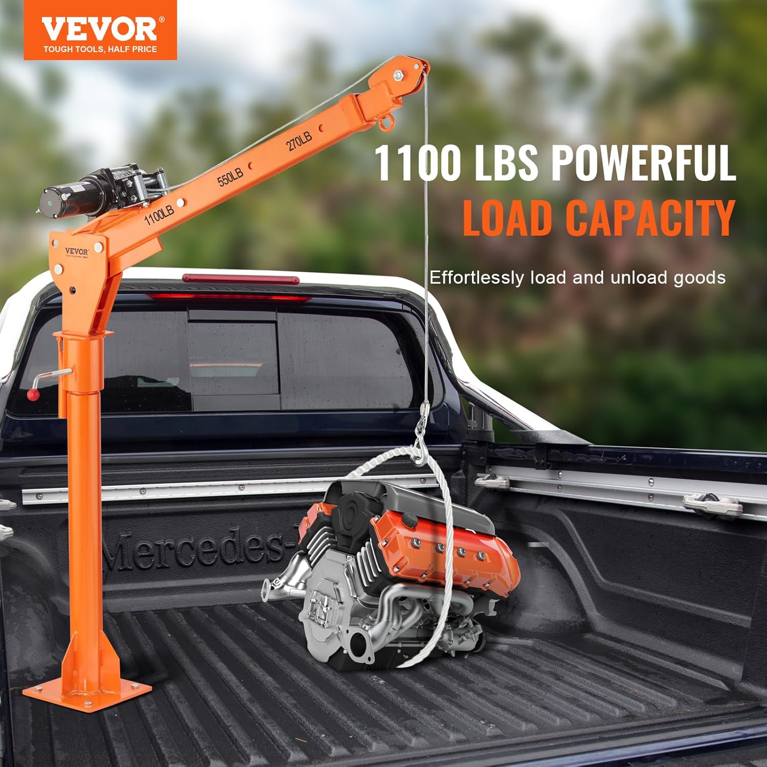 VEVOR Electric Truck Crane 1100 lbs Capacity, 360Â° Swivel, Adjustable Boom, Heavy-Duty Steel, Rust-Resistant, Ideal for Construction & Factory Use