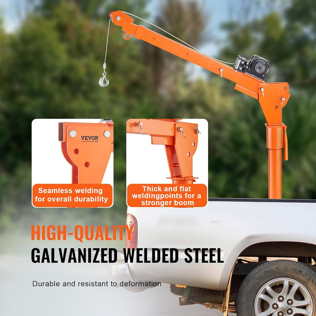 VEVOR Electric Truck Crane 1100 lbs Capacity, 360Â° Swivel, Adjustable Boom, Heavy-Duty Steel, Rust-Resistant, Ideal for Construction & Factory Use