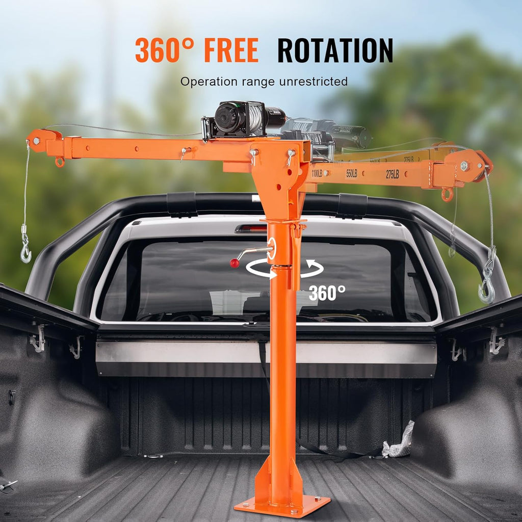 VEVOR Electric Truck Crane 1100 lbs Capacity, 360Â° Swivel, Adjustable Boom, Heavy-Duty Steel, Rust-Resistant, Ideal for Construction & Factory Use