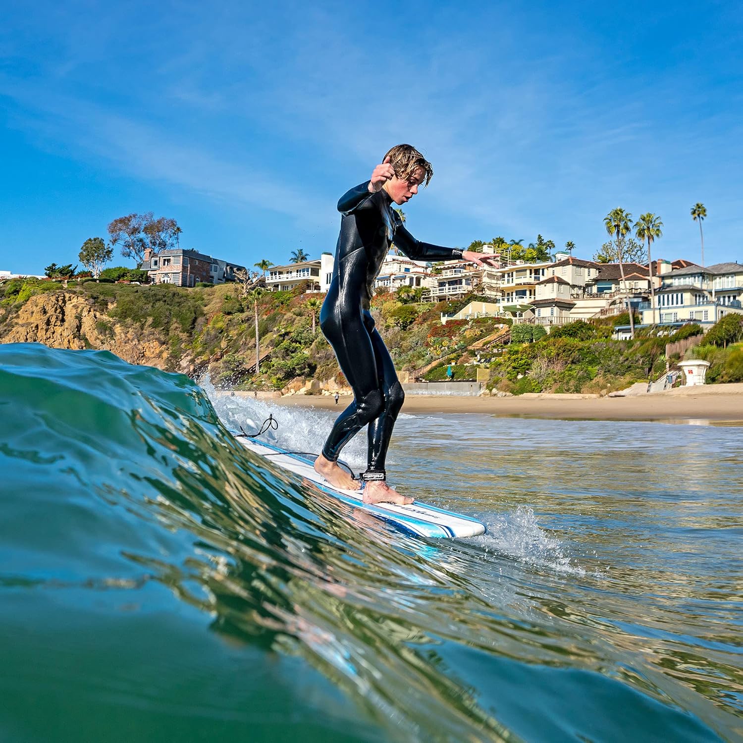 Wavestorm 8ft Classic Foam Surfboard - Wax Free Soft Top Longboard with EPS Core & 3 Stringer System for All Levels