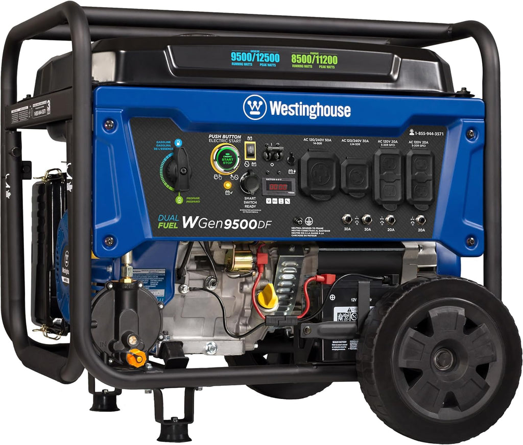 Westinghouse 12500W Dual Fuel Portable Generator with Remote Start, 457cc Engine, 12-Hour Run Time, Transfer Switch & RV Ready Outlets
