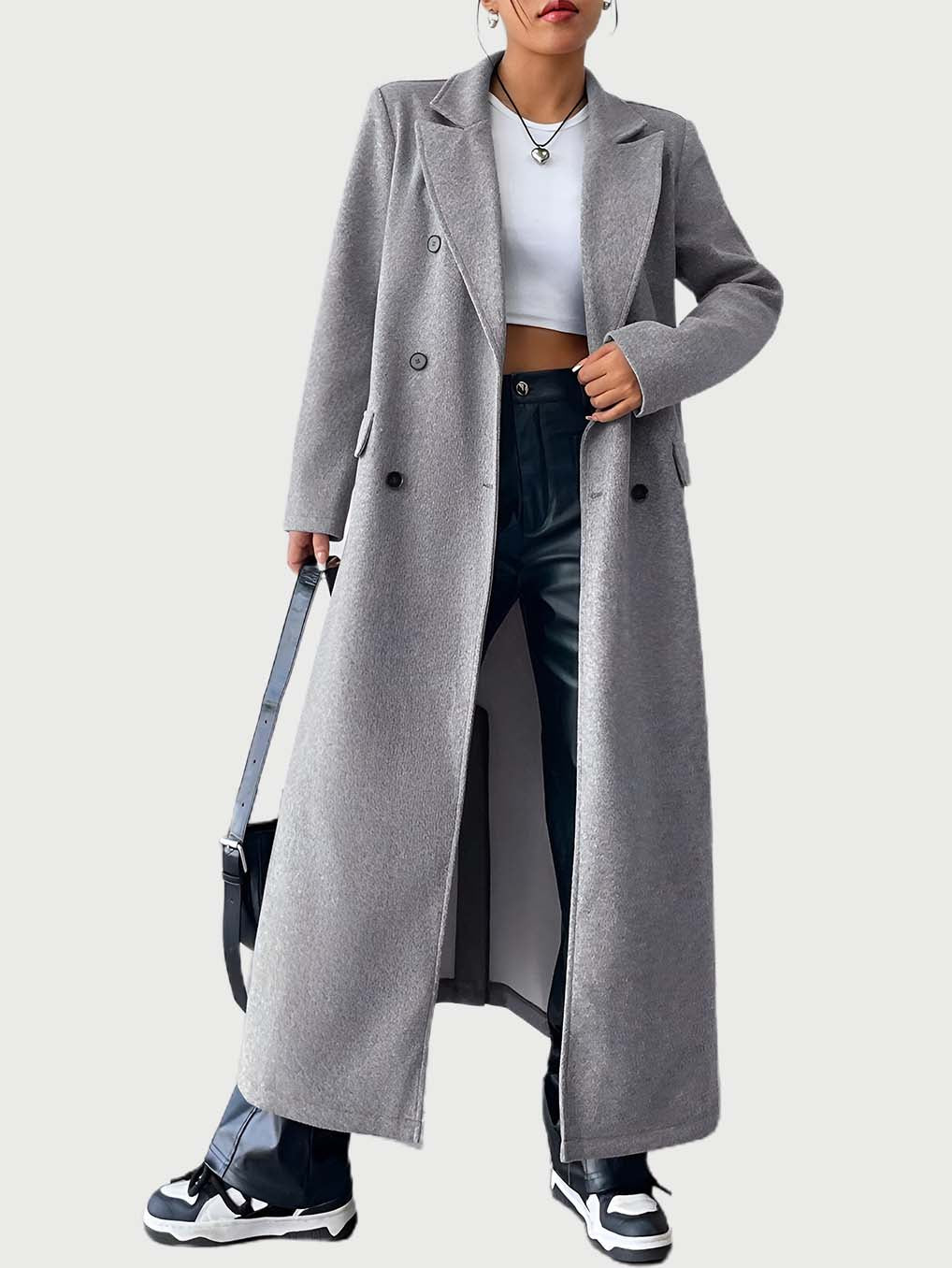 Women's Woolen Double Breasted Long Sleeve Coat A2