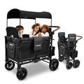 WonderFold W4 Luxe Quad Stroller Wagon - 4-Seater, Collapsible, Adjustable Canopy, Magnetic Buckle Harness, Black